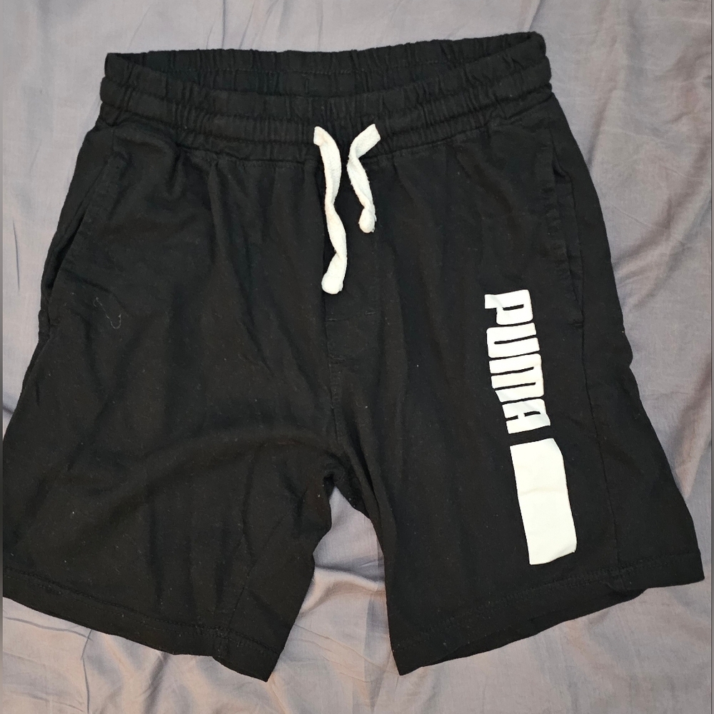 Puma Men's Black Athletic Shorts with White Logo
